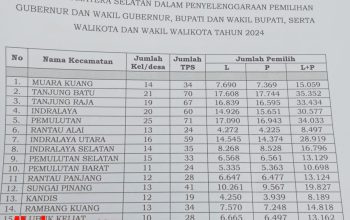 Pemilih Sementara Ogan Ilir Capai 314.701 Orang, Tanjung Batu dan Pemulutan Kuasai DPS 2024: Berikut Rekapitulasinya!