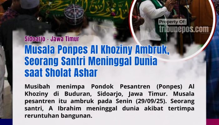 Musala Ponpes Al Khoziny Ambruk, Satu Orang Santri Meninggal Tertimpa Runtuhan Bangunan saat Sholat Ashar