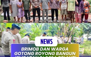 Brimob dan Warga Gotong Royong Bangun Jembatan di Desa Belanti